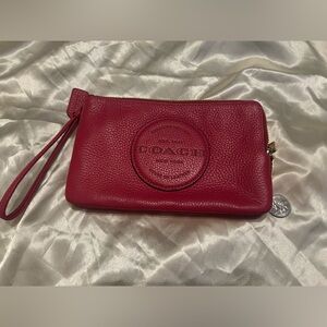 Coach Dark Pink Large double zip wristlet